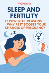 sleep and fertility illustration with a woman resting and pregnancy symbols