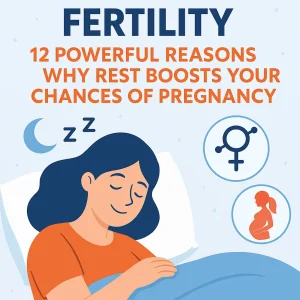 sleep and fertility illustration with a woman resting and pregnancy symbols