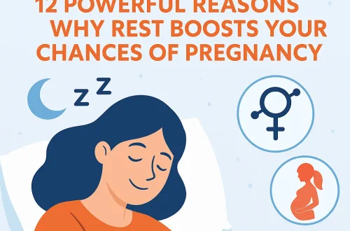 sleep and fertility illustration with a woman resting and pregnancy symbols