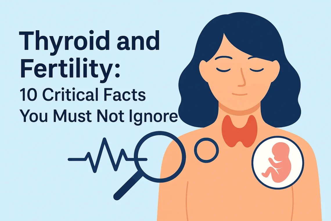 thyroid and fertility illustration showing hormone balance and conception symbols
