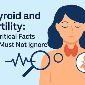 thyroid and fertility illustration showing hormone balance and conception symbols