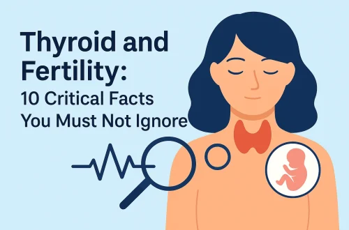 thyroid and fertility illustration showing hormone balance and conception symbols